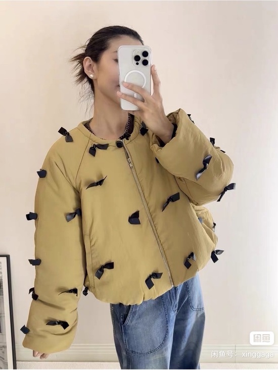Sea New York Jackets & Blazers - Sea New York Mustard Puffer Jacket with Black Ribbon Bows